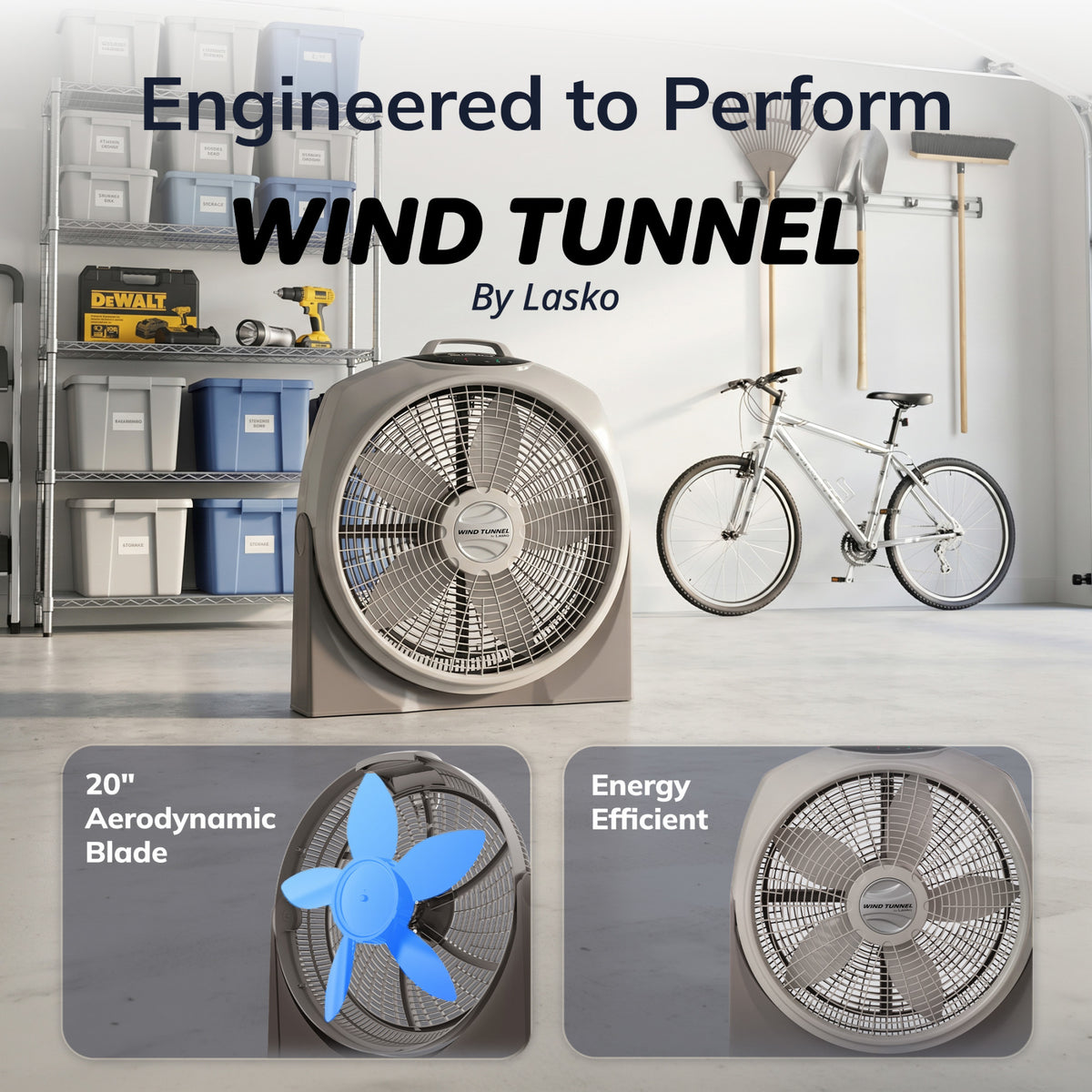 Lasko Wind Tunnel 20" Air Circulator Fan: Wall Mount, 3-Speed, Remote, Timer