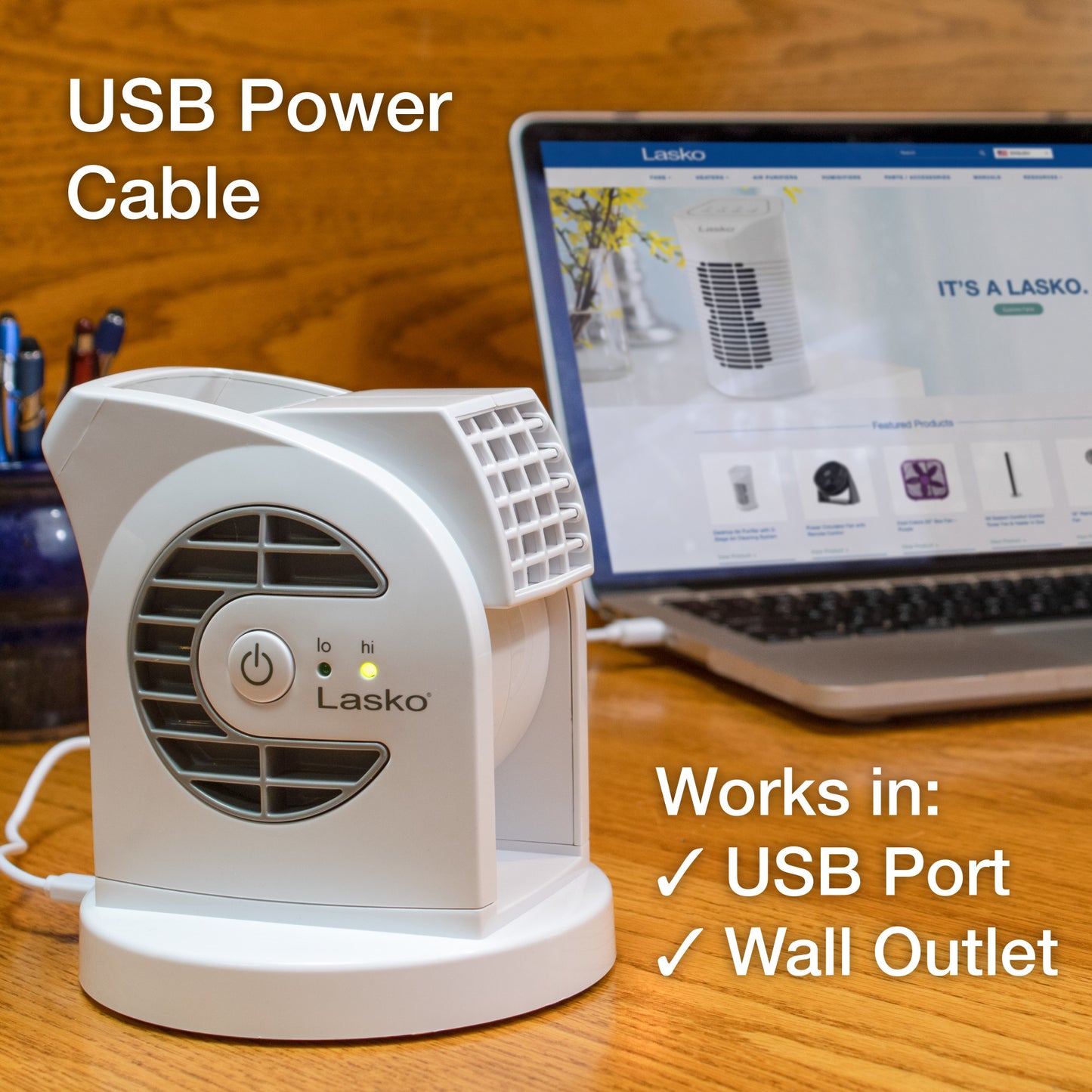 Lasko MyCool 6" Mini USB DC Blower Fan: 2-Speed, Pivoting, White
