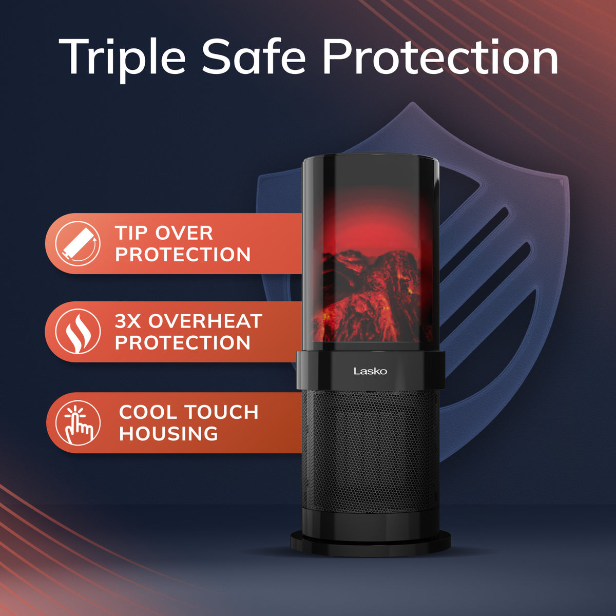 Lasko 20" Fireplace Ceramic Tower Space Heater: Oscillating, 2 Heat Settings, Timer, Tip-Over Switch