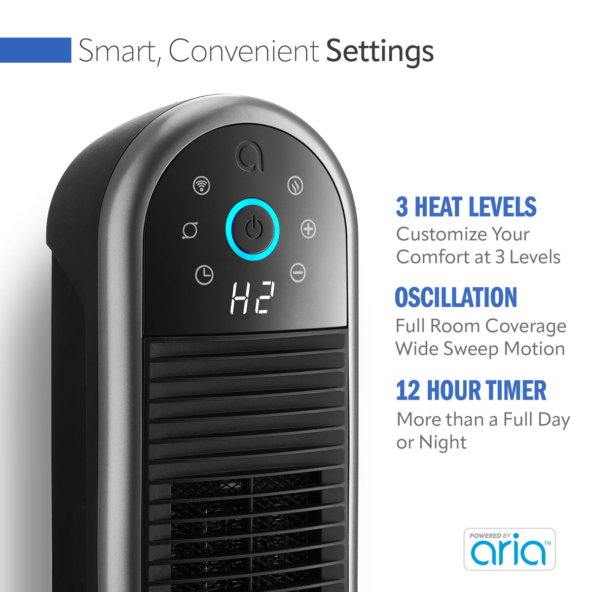 Lasko 22" Smart Ceramic Tower Space Heater: Oscillating, 3 Heat Settings, WiFi, Alexa/Google Enabled, Tip-Over Switch