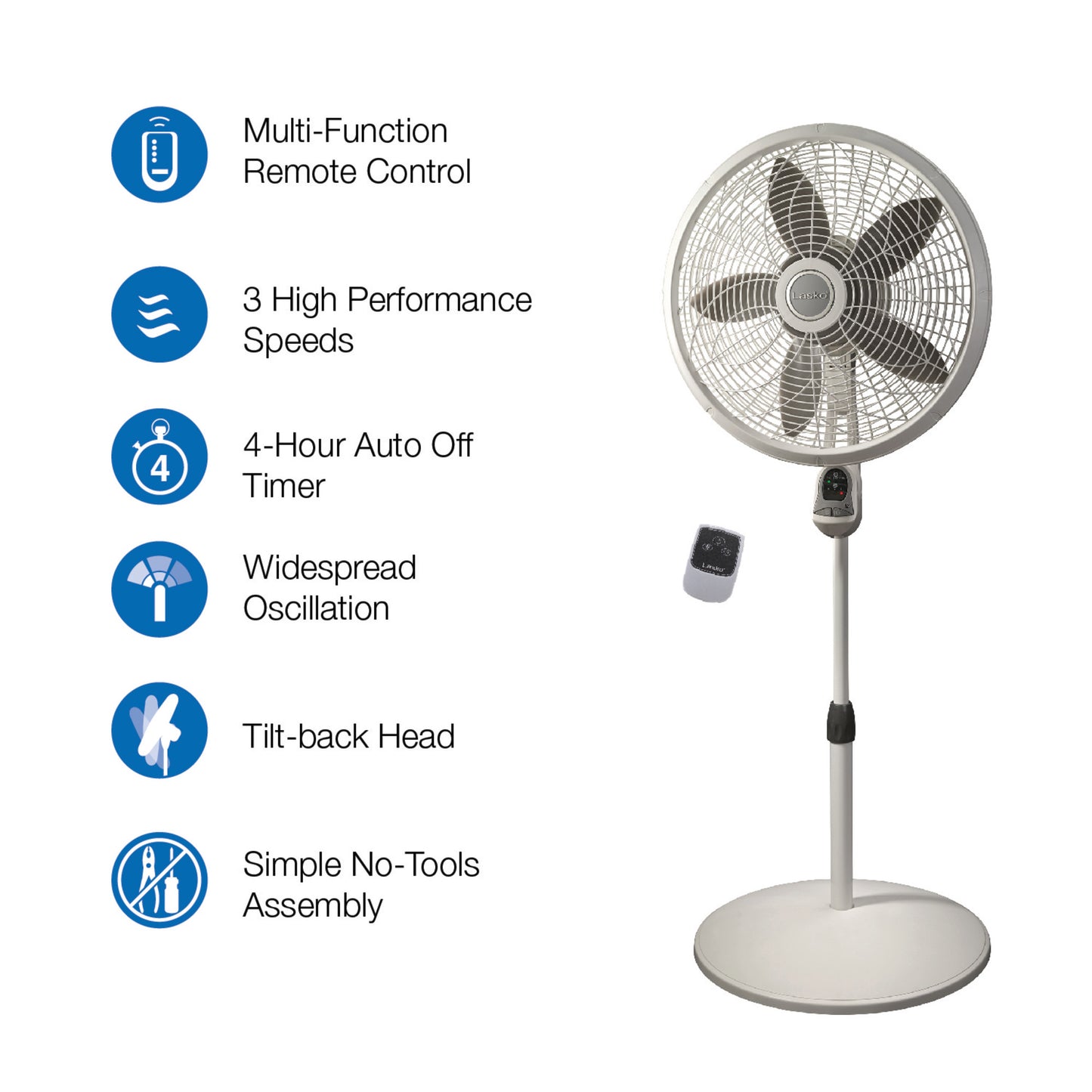 Lasko 18" Pedestal Fan: Oscillating, 3-Speed, Remote, Timer, White