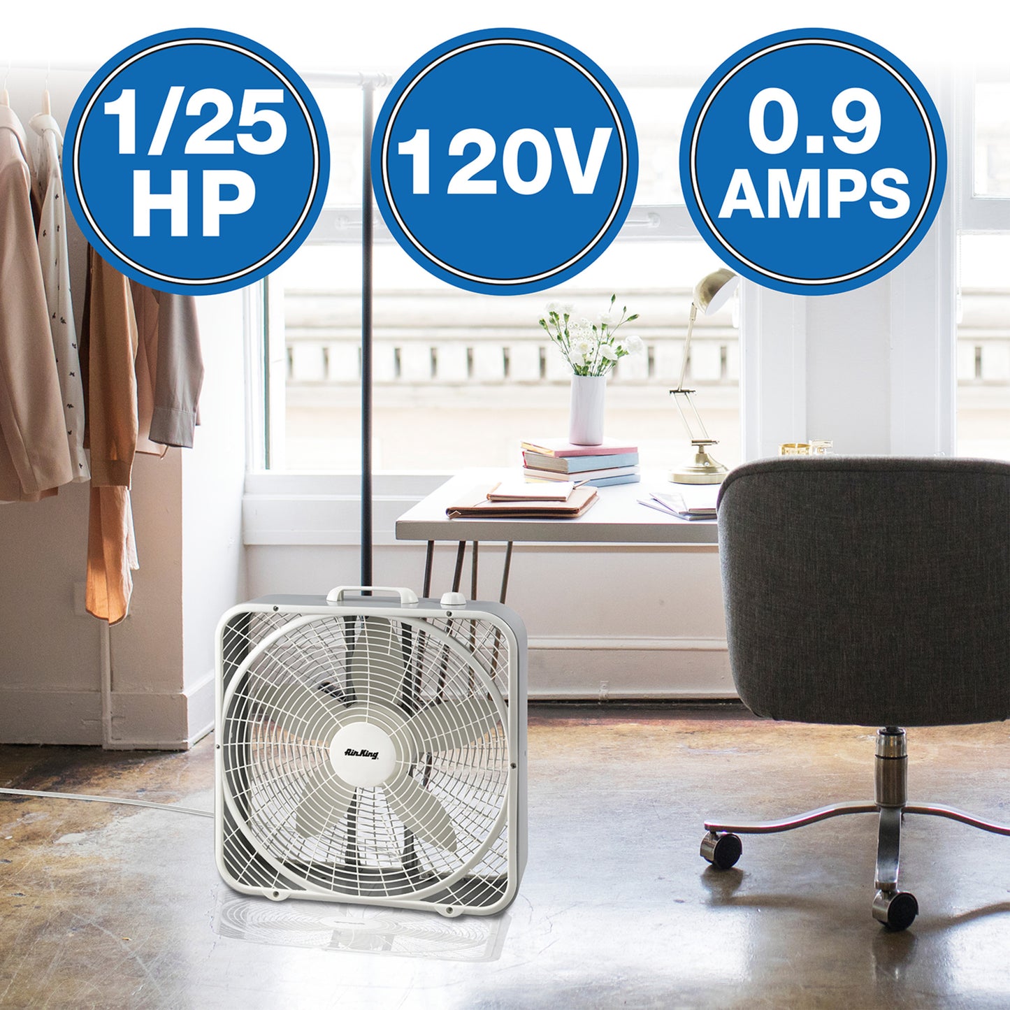 Air King 1/25 HP 20" Commercial Grade Box Fan: 3-Speed, High Velocity, Gray