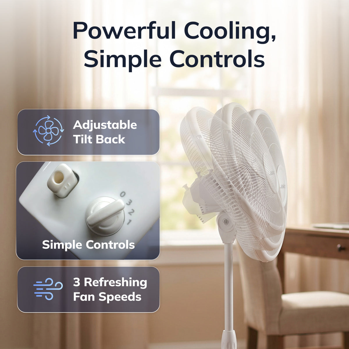 Lasko 16" Pedestal Fan: Oscillating, 3-Speed, Adjustable Height