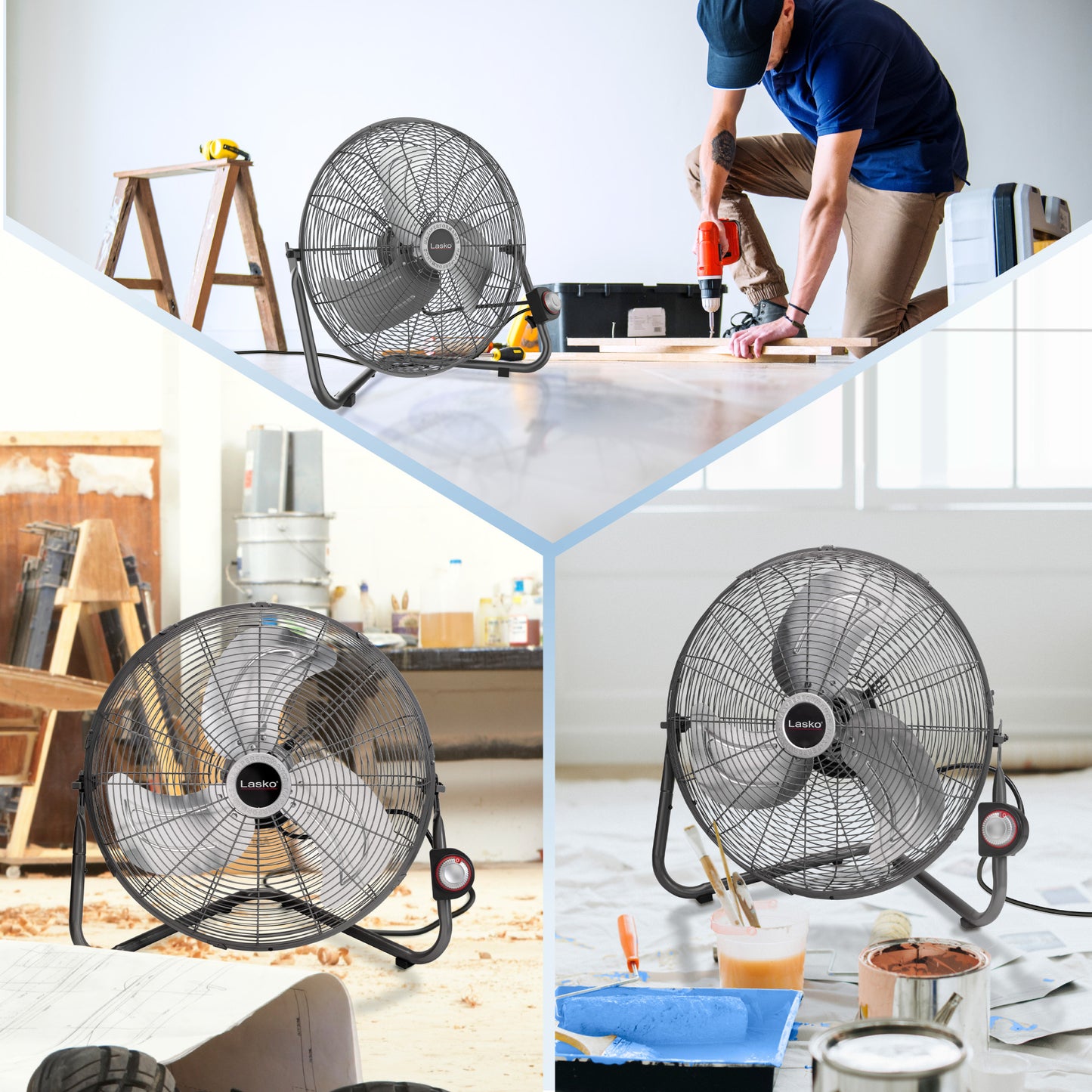 Lasko 20" High Velocity Floor Fan: Wall Mount, 3-Speed, Pivoting, Silver