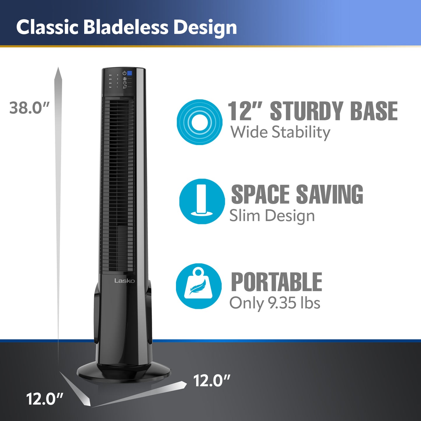 Lasko 38" Hybrid Tower Fan: Oscillating, 4-Speed, Remote, Timer, Black