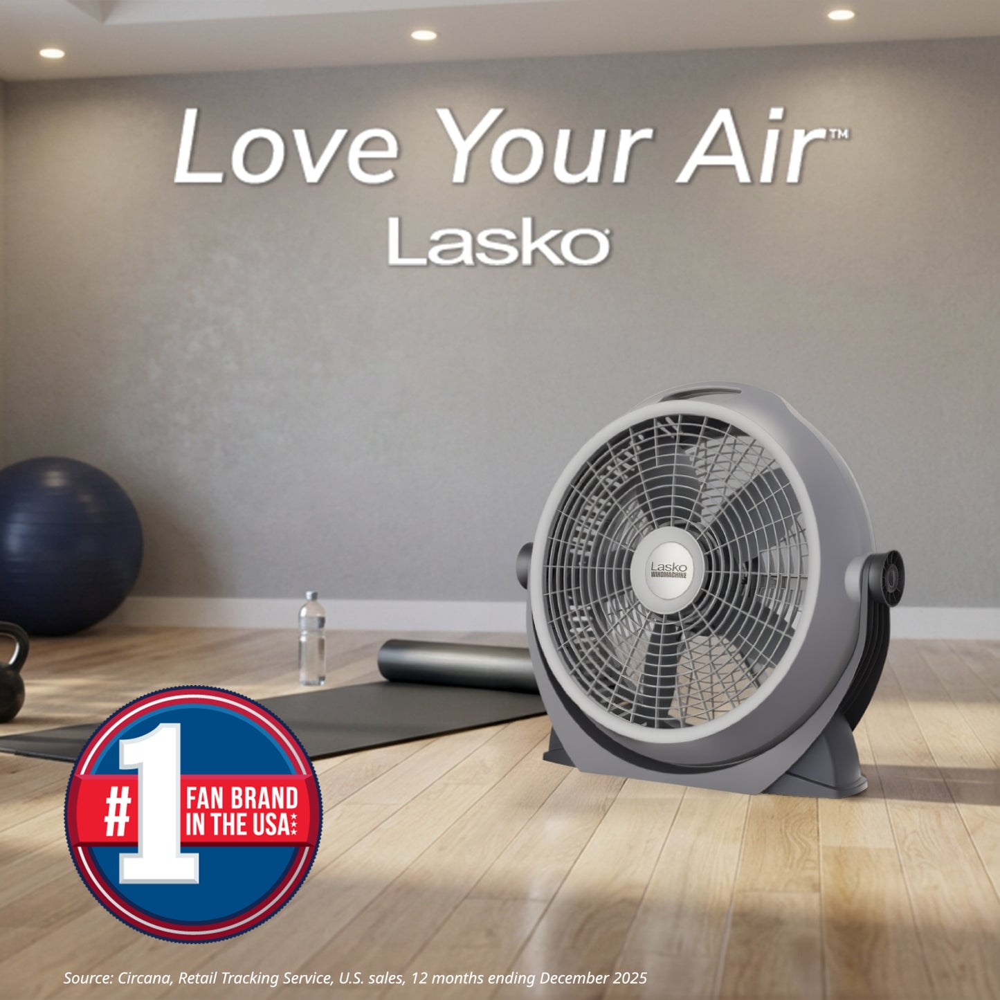 Lasko Wind Machine 20" Air Circulator Fan: 3-Speed, 360° Airflow, Gray