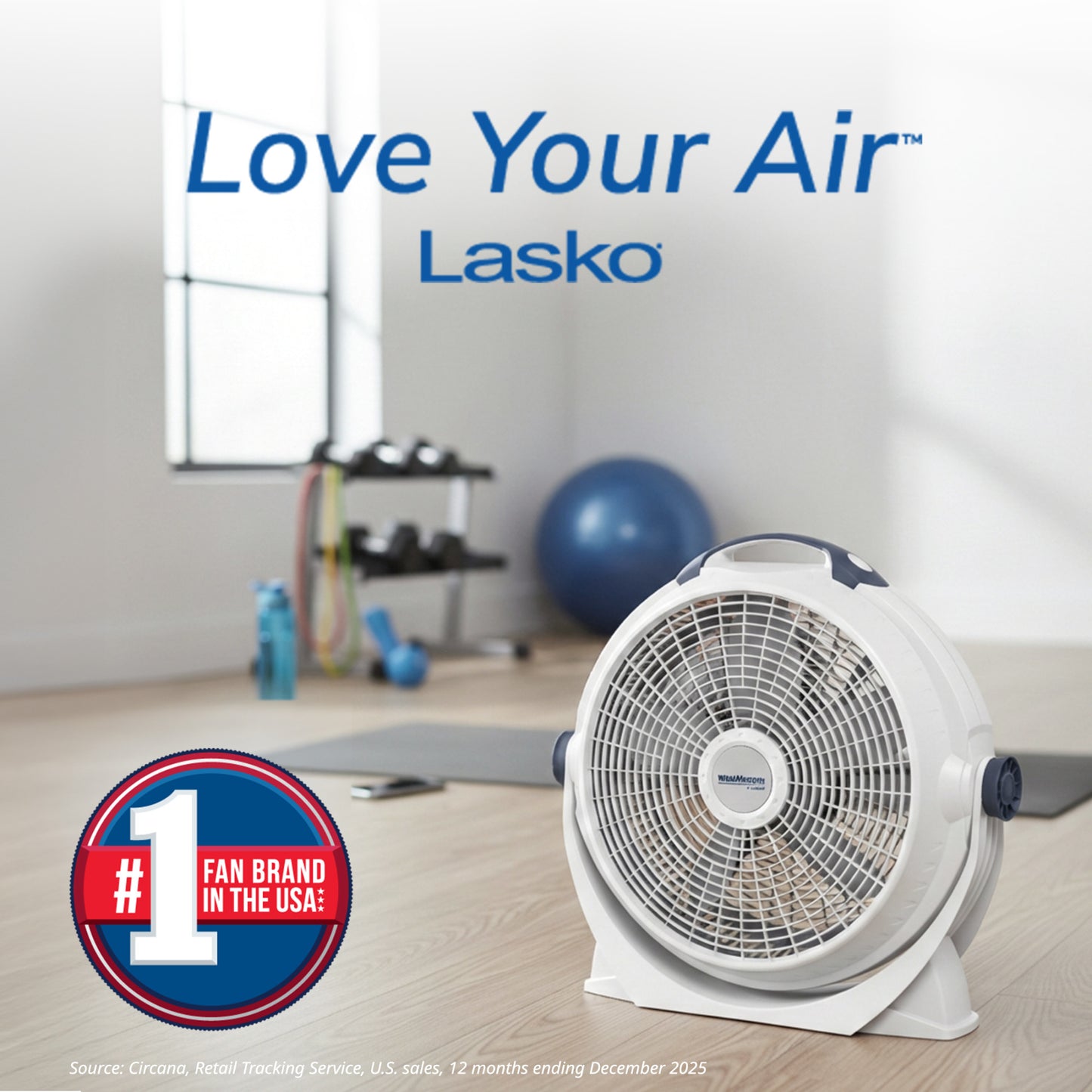 Lasko Wind Machine 20" Air Circulator Fan: 3-Speed, 360° Directional Airflow, Gray