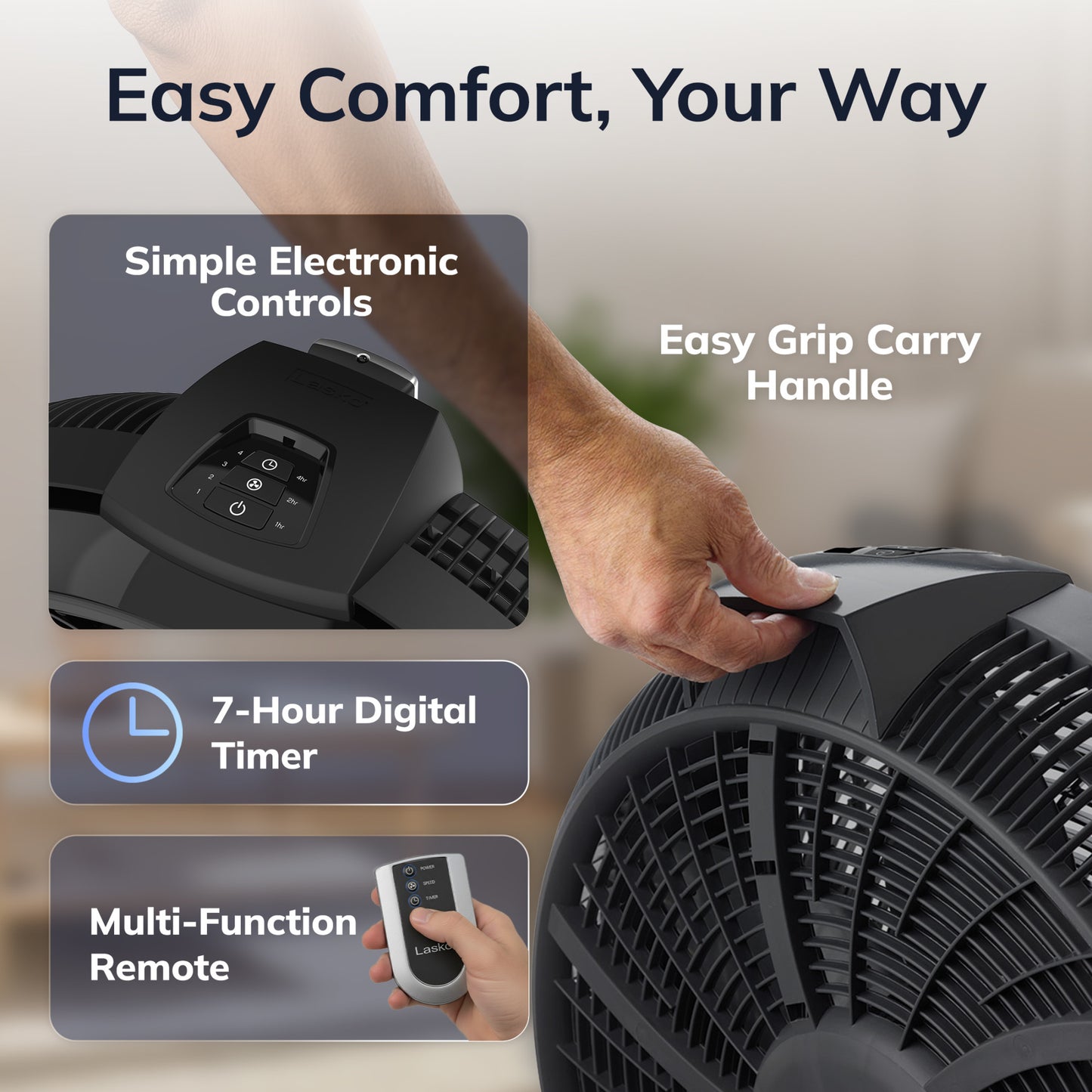 Lasko Cyclone 20" Air Circulator Fan: Wall Mount, 4-Speed, Remote, Black