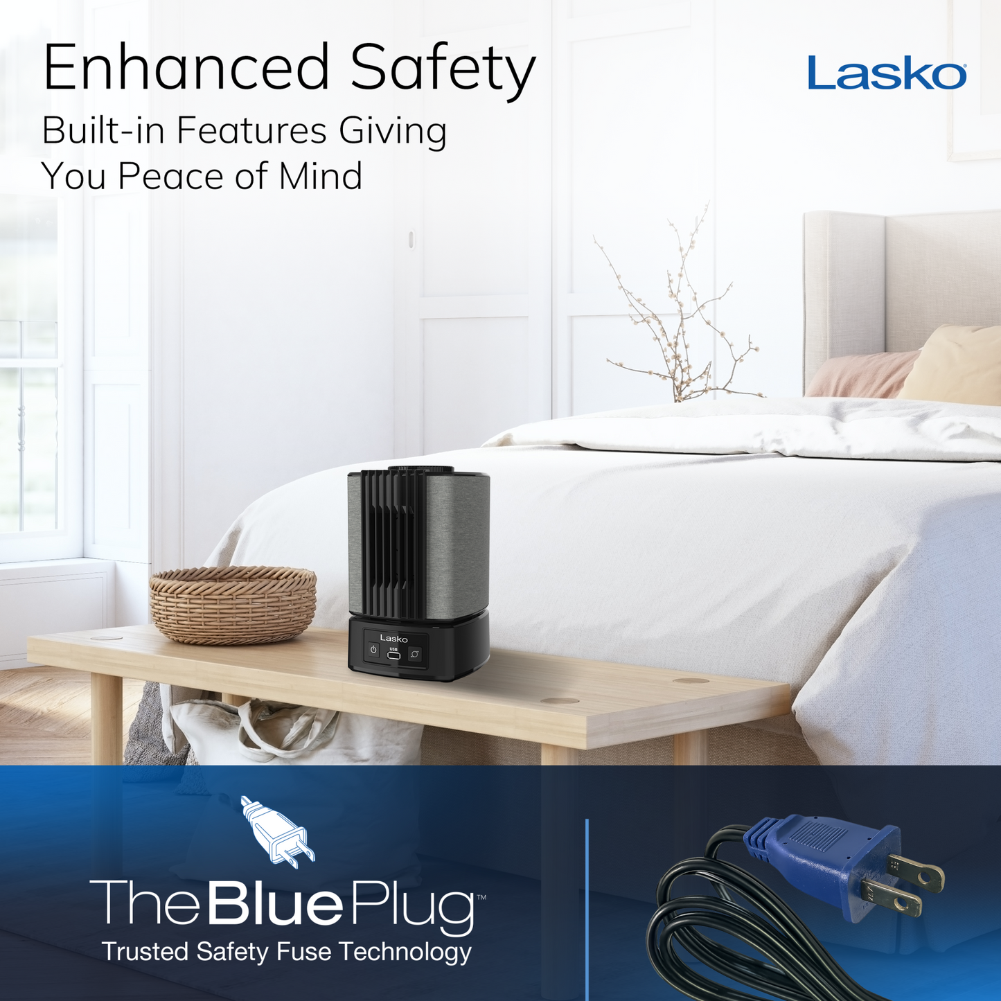 Lasko SlumberBreeze 8" Table Fan with White Noise: Oscillating, 2-Speed, Black