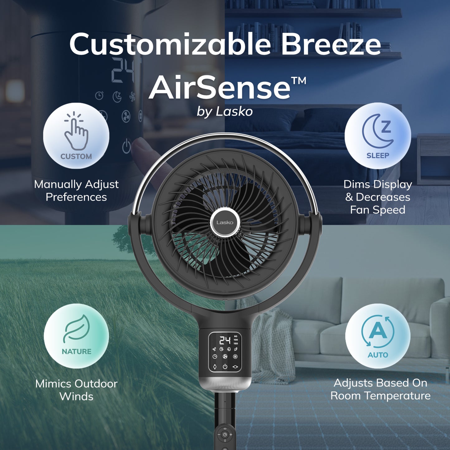 Lasko Whirlwind 7" DC Pedestal Fan: Dual Oscillation, 24-Speed, Remote, Timer, Black
