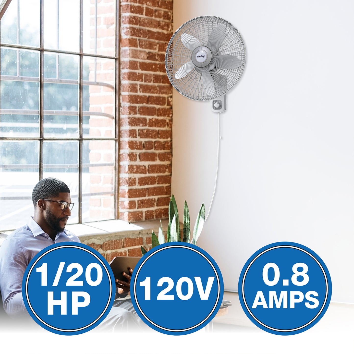 Air King 1/20 HP 18" Commercial Grade Wall Mount Fan: Oscillating, 3-Speed, Gray
