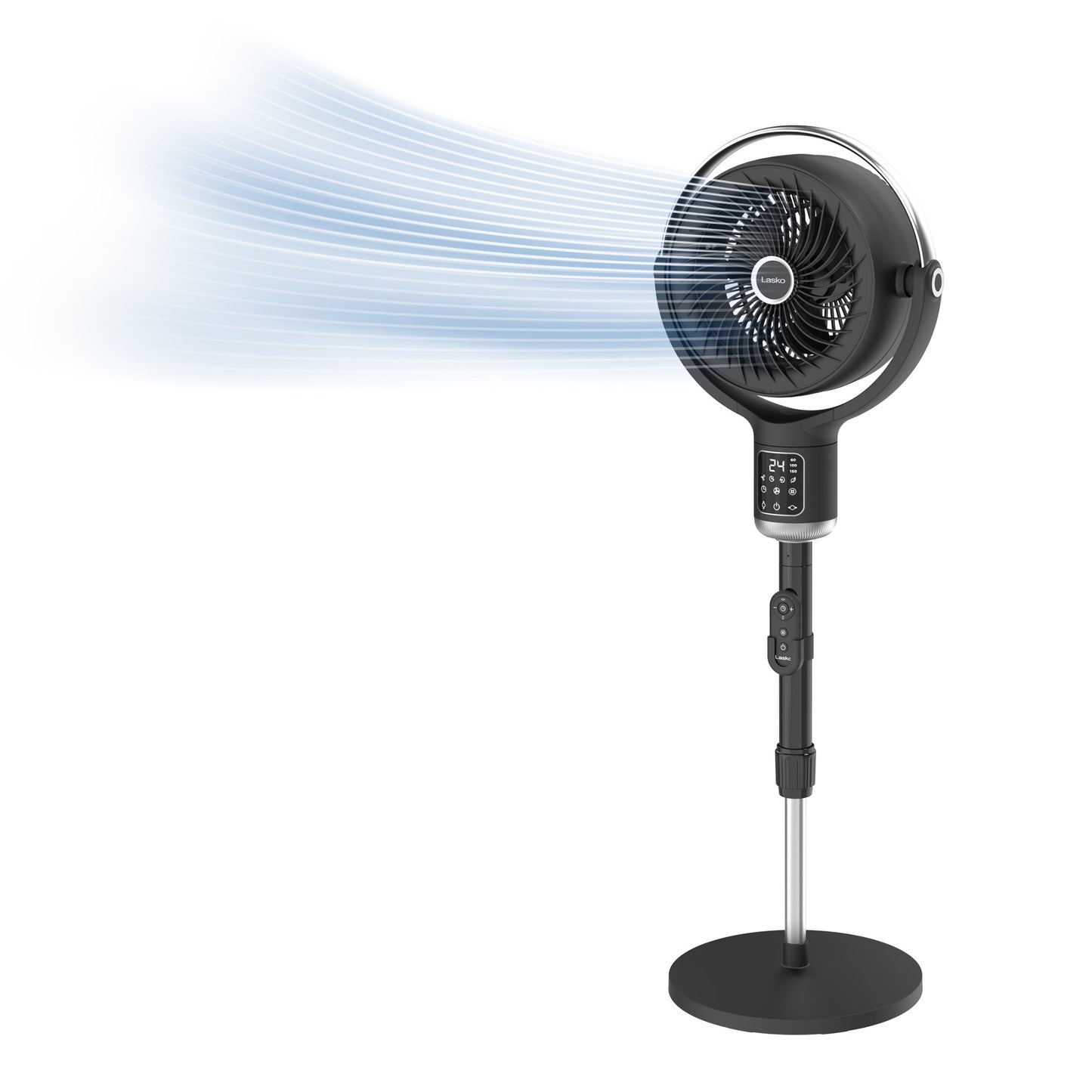 Lasko Whirlwind 7" DC Pedestal Fan: Dual Oscillation, 24-Speed, Remote, Timer, Black