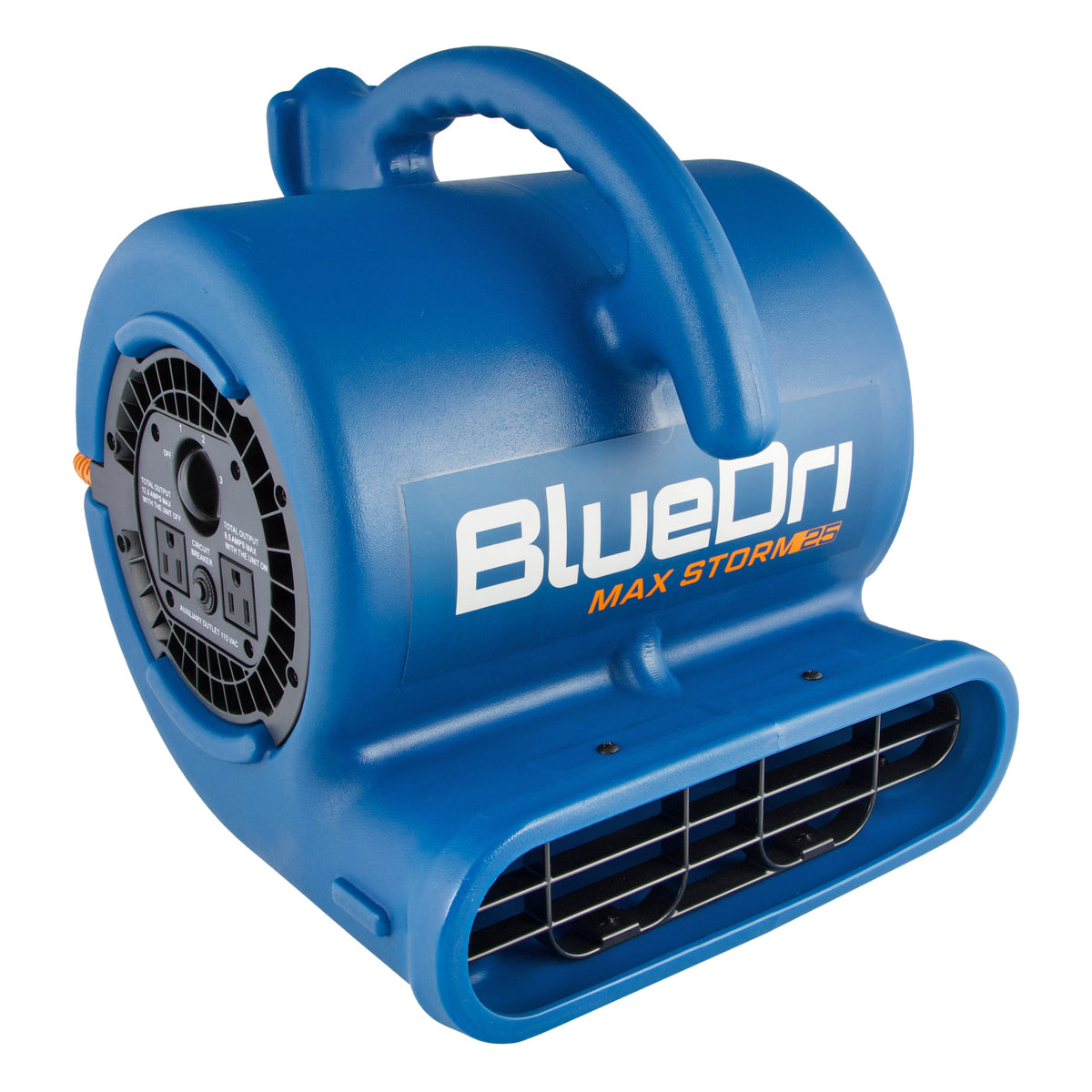 BlueDri Max Storm 25 1/4 HP 900 CFM Air Mover Blower Fan: 3-Speed, High Velocity, 2 Outlets, 3 Drying Angles, Cord Wrap