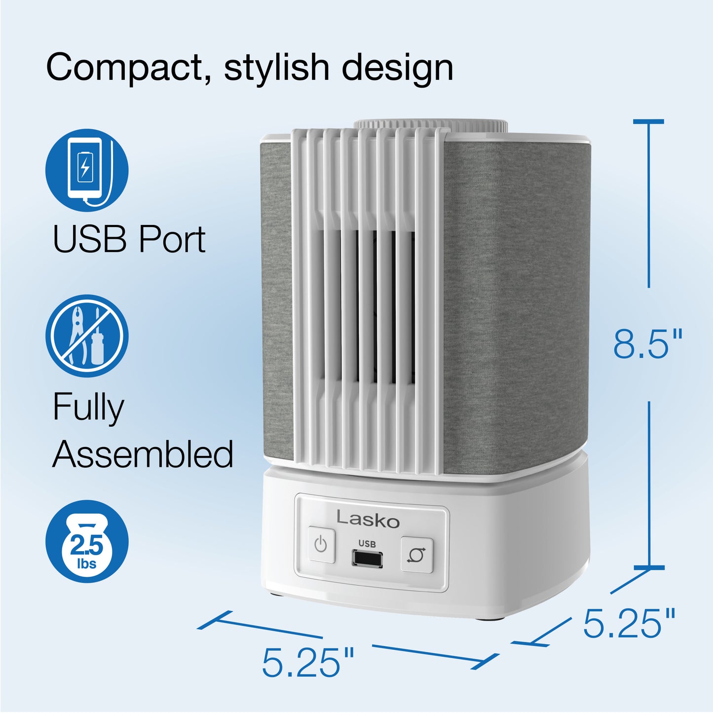 Lasko SlumberBreeze 8" Table Fan with White Noise: Oscillating, 2-Speed, White