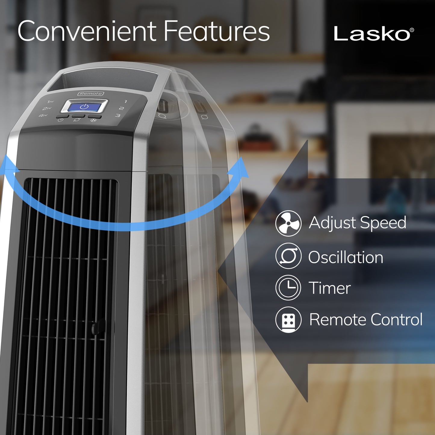 Lasko 35" Tower Fan: Oscillating, 3-Speed, High Velocity, Remote, Black