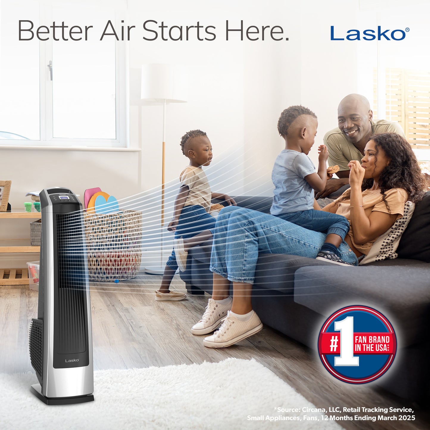 Lasko 35" Tower Fan: Oscillating, 3-Speed, High Velocity, Remote, Black