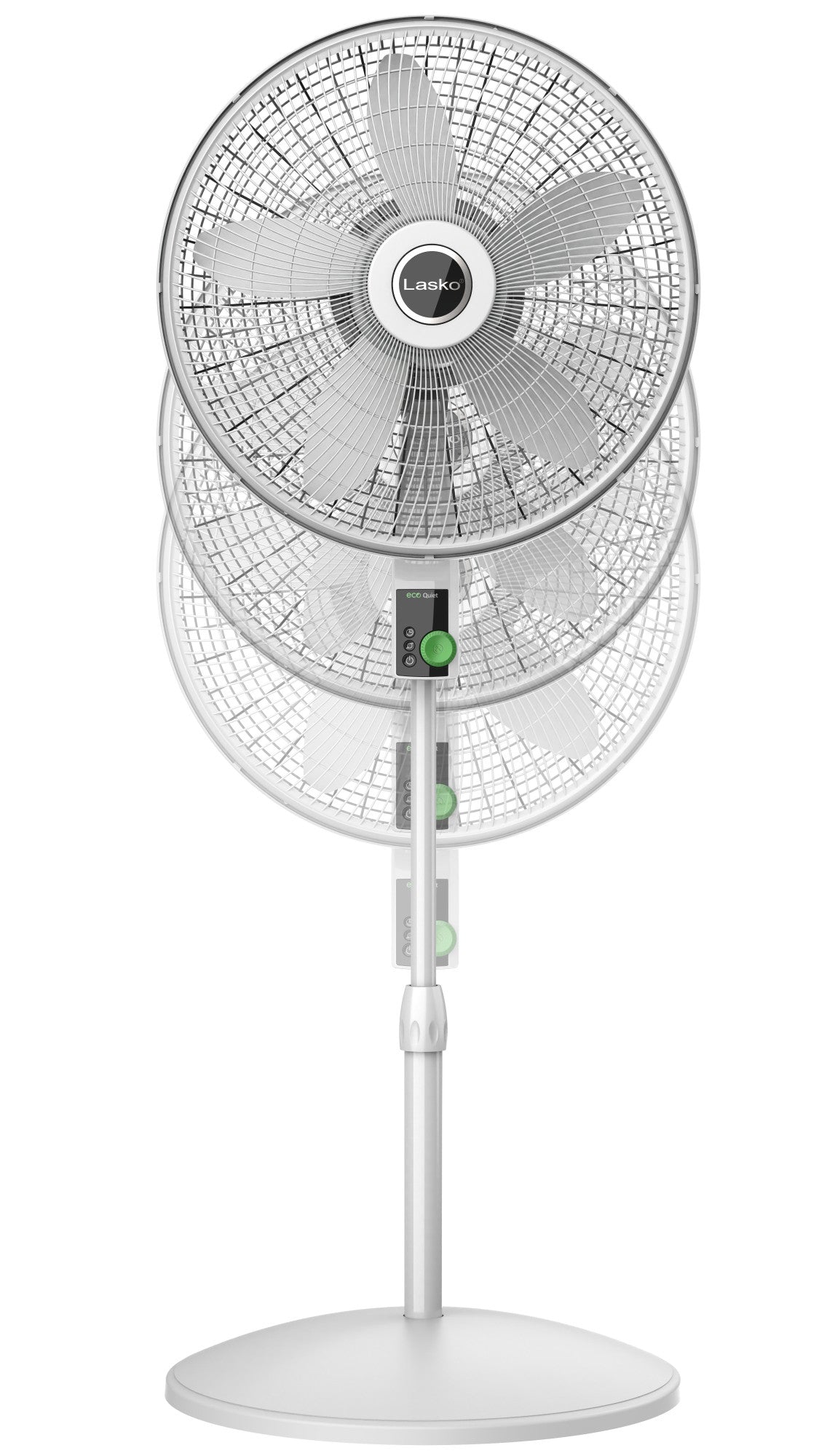 Lasko EcoQuiet 18" DC Pedestal Fan: Oscillating, 12-Speed, Remote, White