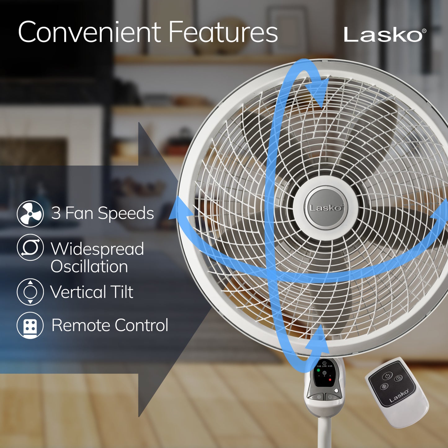 Lasko Cyclone 18" Pedestal Fan: Oscillating, 3-Speed, Remote, Timer, White