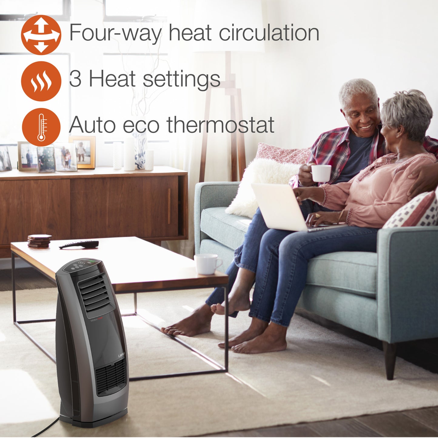 Lasko 1500W Motion Heat Plus Whole Room Ceramic Space Heater with Remote, CC23160, Black/Silver