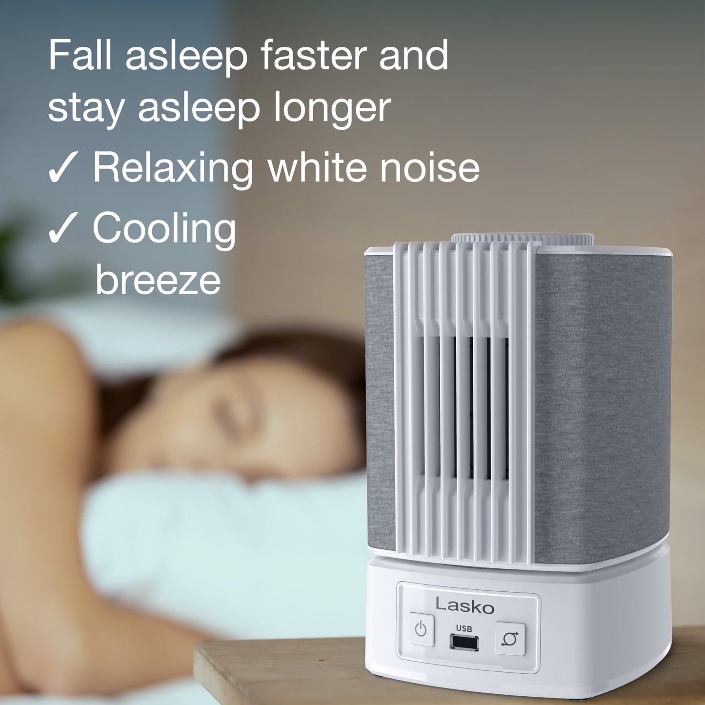 Lasko SlumberBreeze 8" Table Fan with White Noise: Oscillating, 2-Speed, White