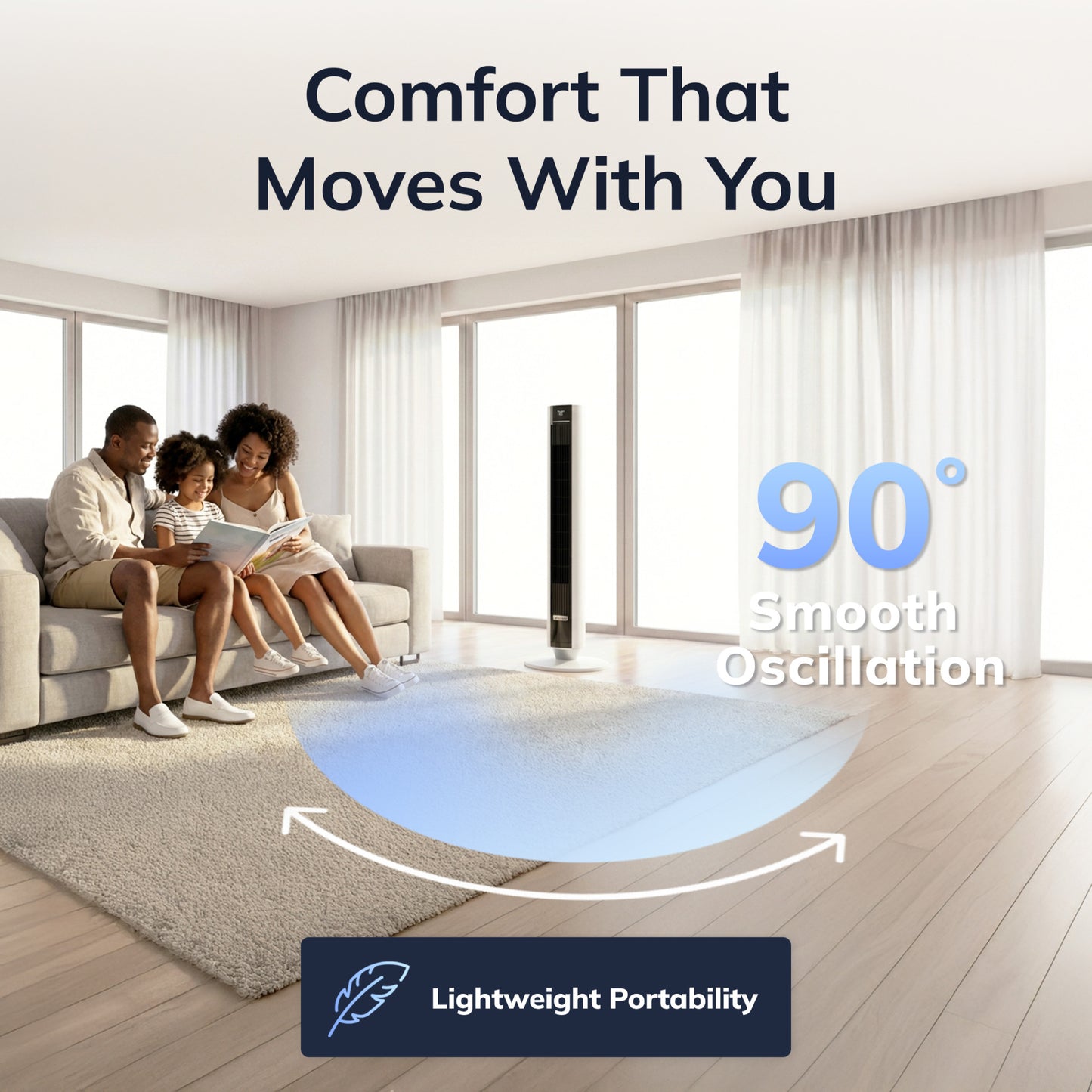 Lasko 40" DC Tower Fan: Oscillating, 12-Speed, Remote, Timer, White