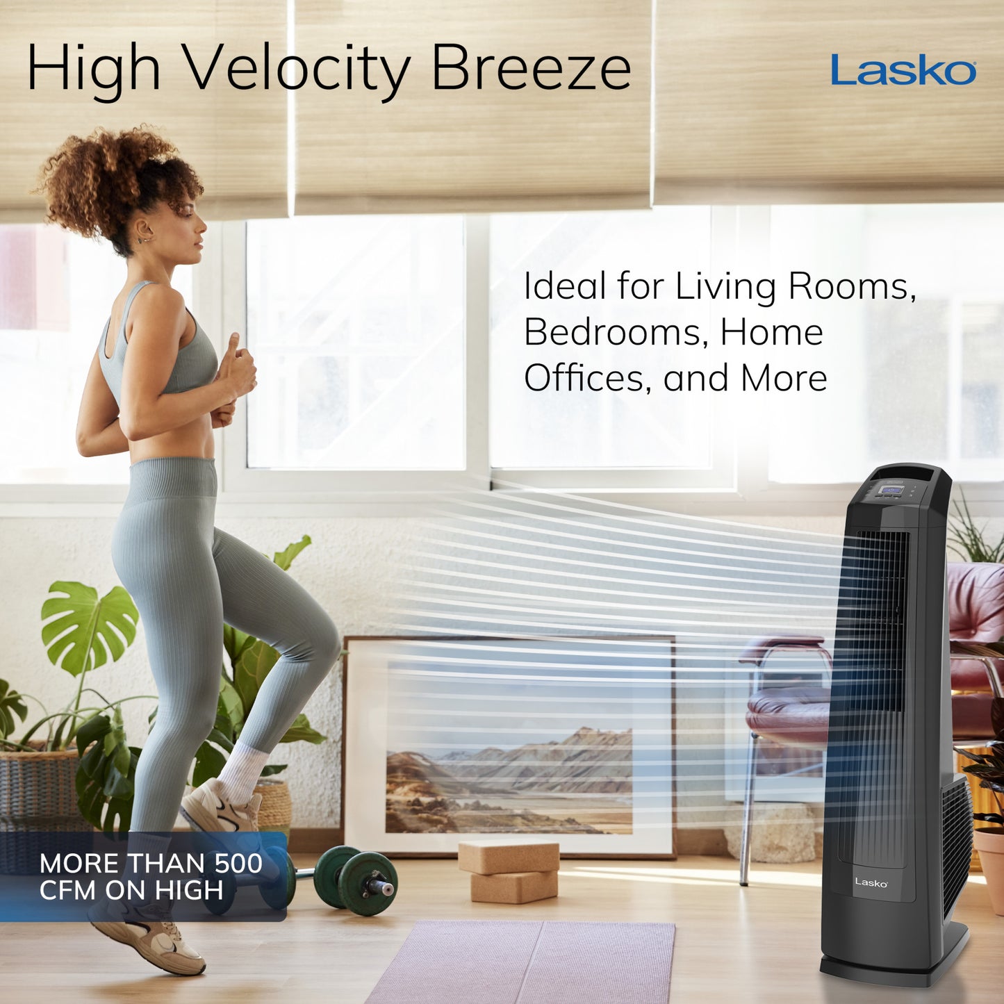 Lasko 35" Tower Fan: Oscillating, 3-Speed, High Velocity, Manual Louvers, Remote, Black