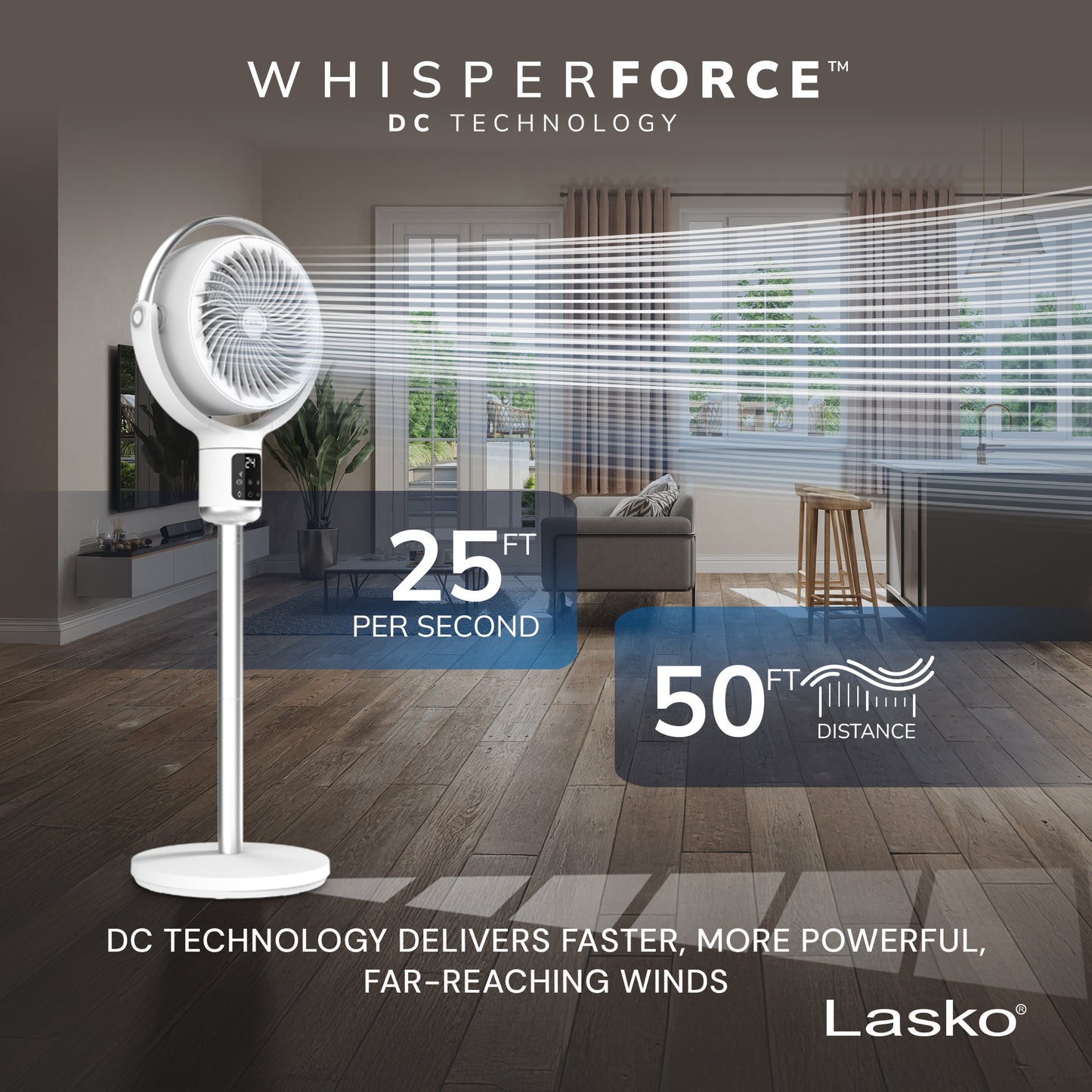 Lasko Whirlwind 7" DC Pedestal Fan: Dual Oscillation, 24-Speed, Remote, Timer, White