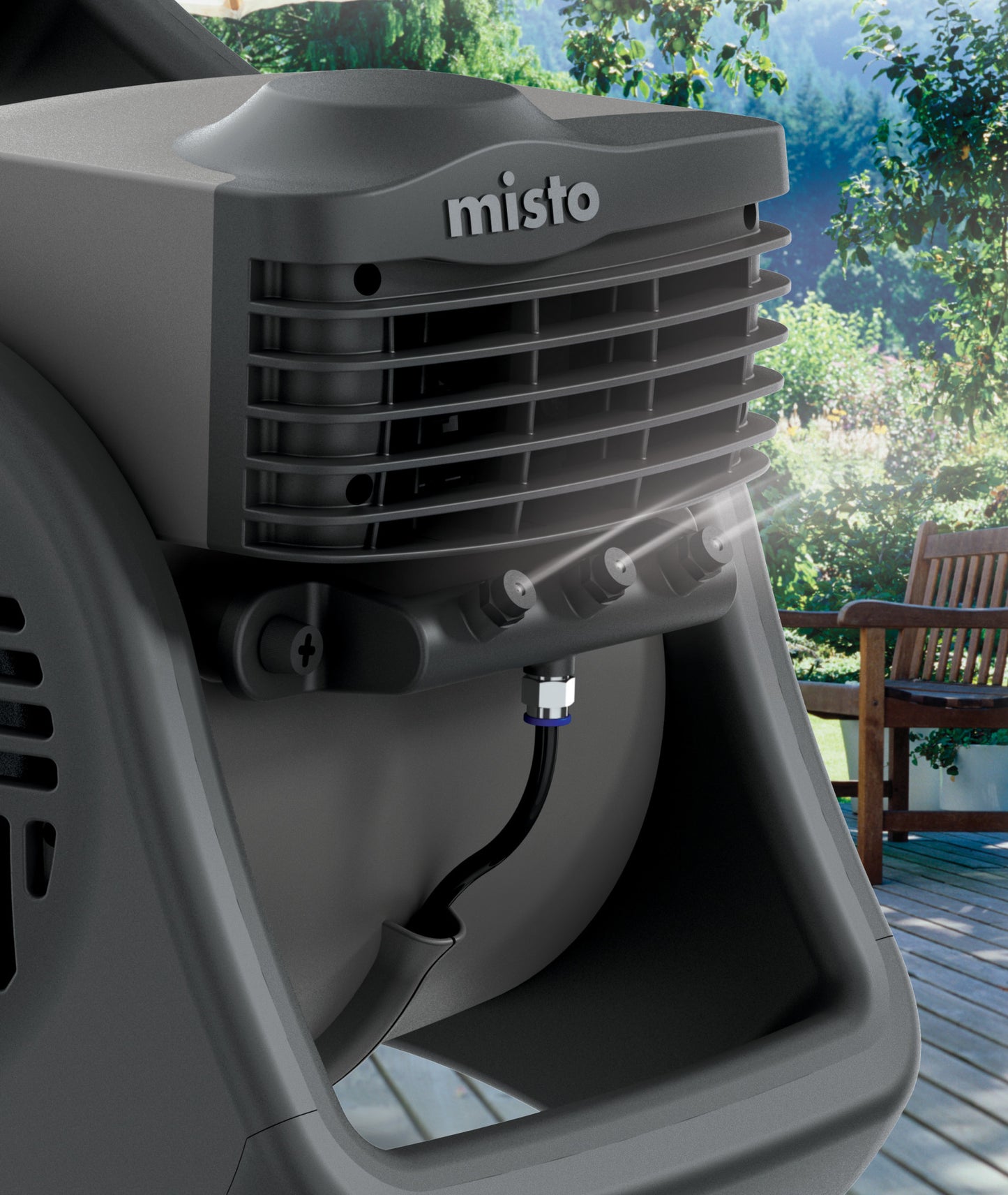 Lasko Misto 15" Outdoor Misting Fan: 3-Speed, Pivoting, Powered Louvers, Black