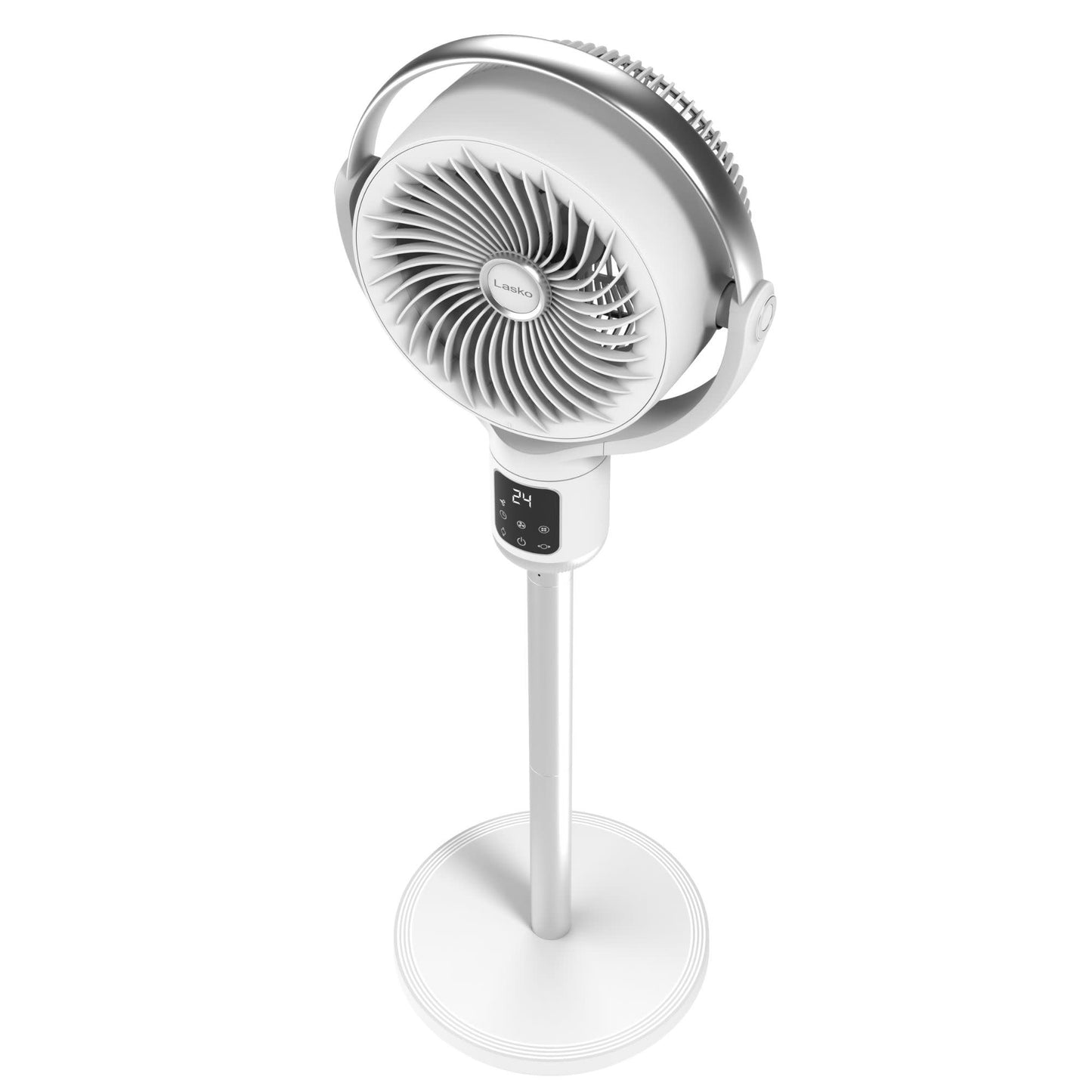 Lasko Whirlwind 7" DC Pedestal Fan: Dual Oscillation, 24-Speed, Remote, Timer, White