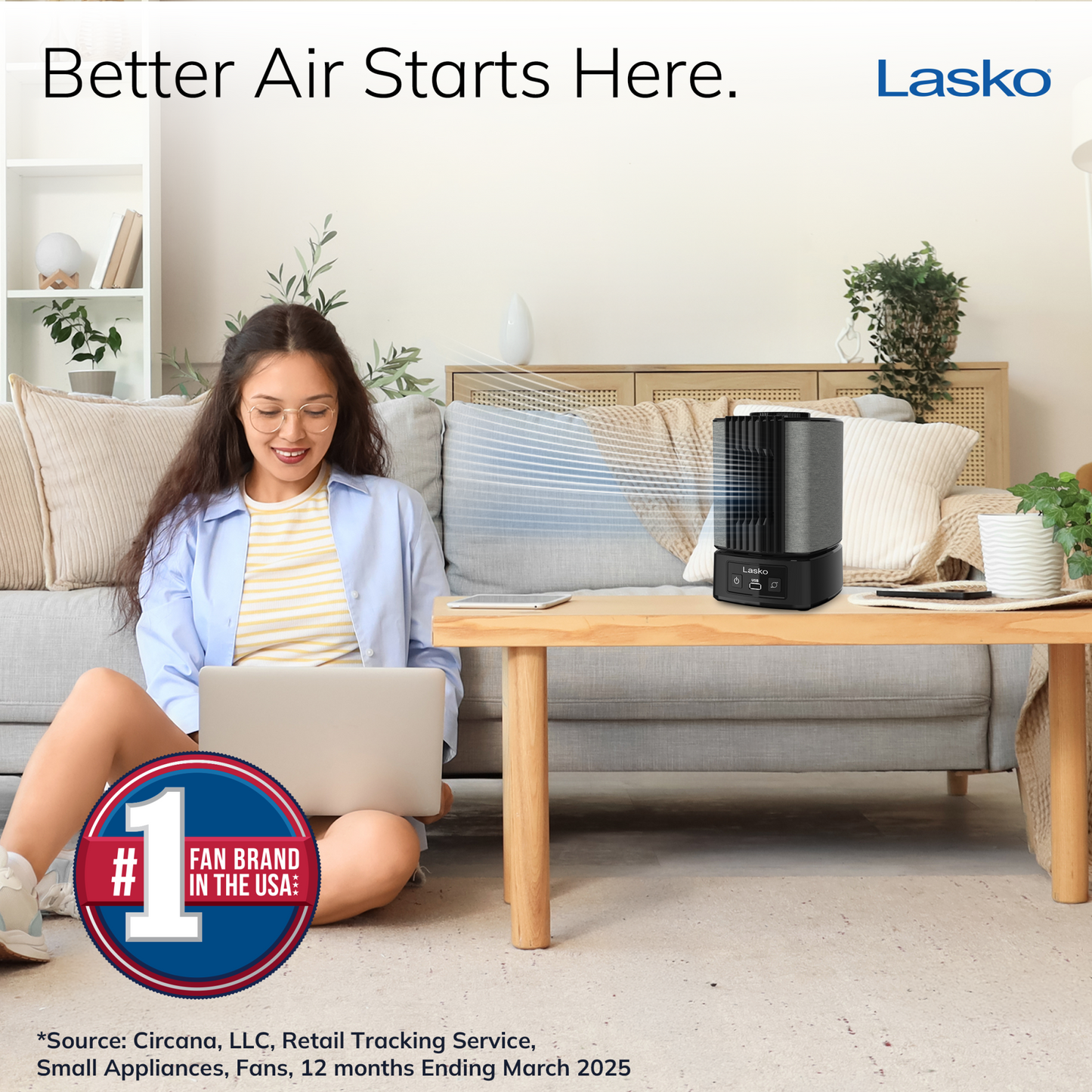 Lasko SlumberBreeze 8" Table Fan with White Noise: Oscillating, 2-Speed, Black