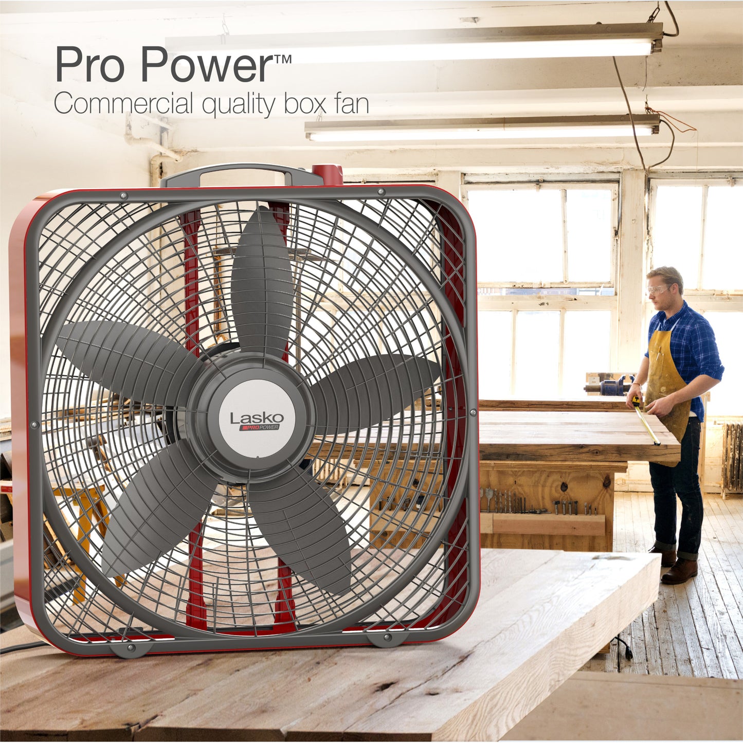 Lasko Pro Power 20" Box Fan: 3-Speed, Weather-Resistant Motor, Red
