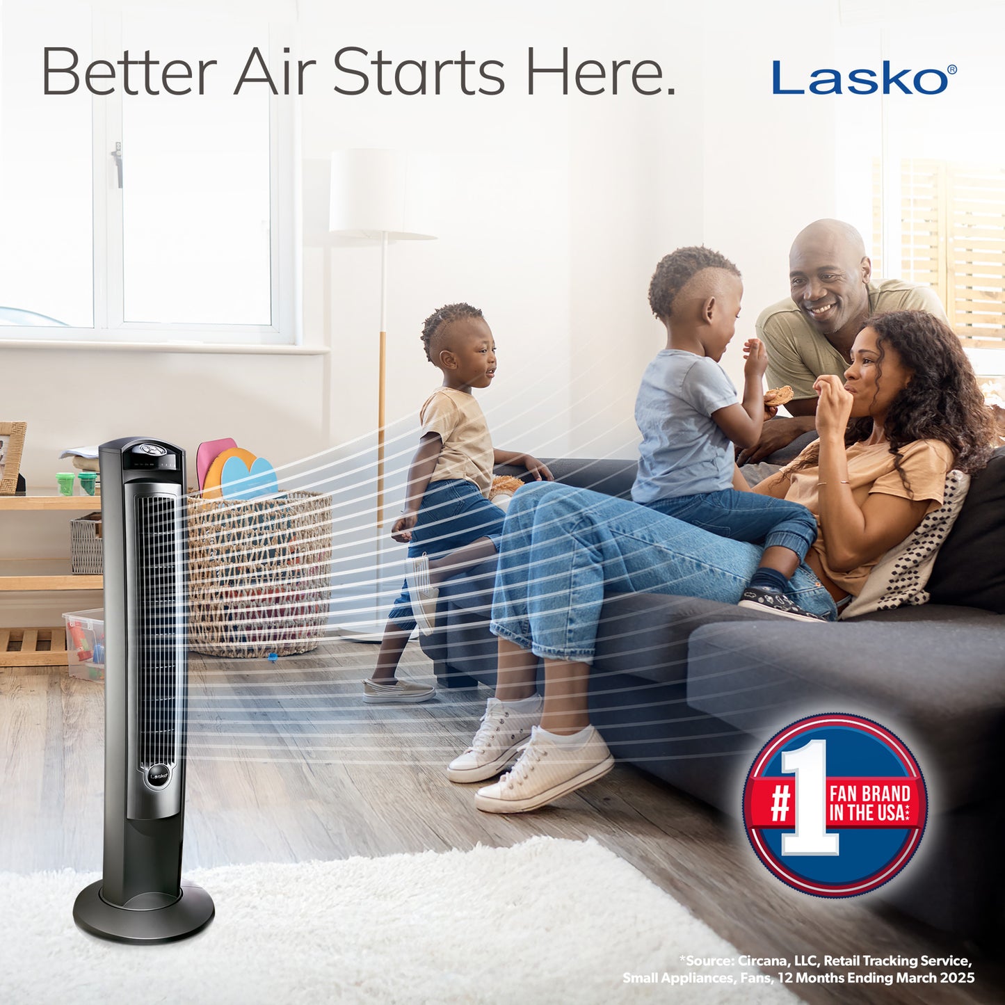 Lasko Wind Curve 42" Tower Fan: Oscillating, 3-Speed, Remote, Timer, Silver