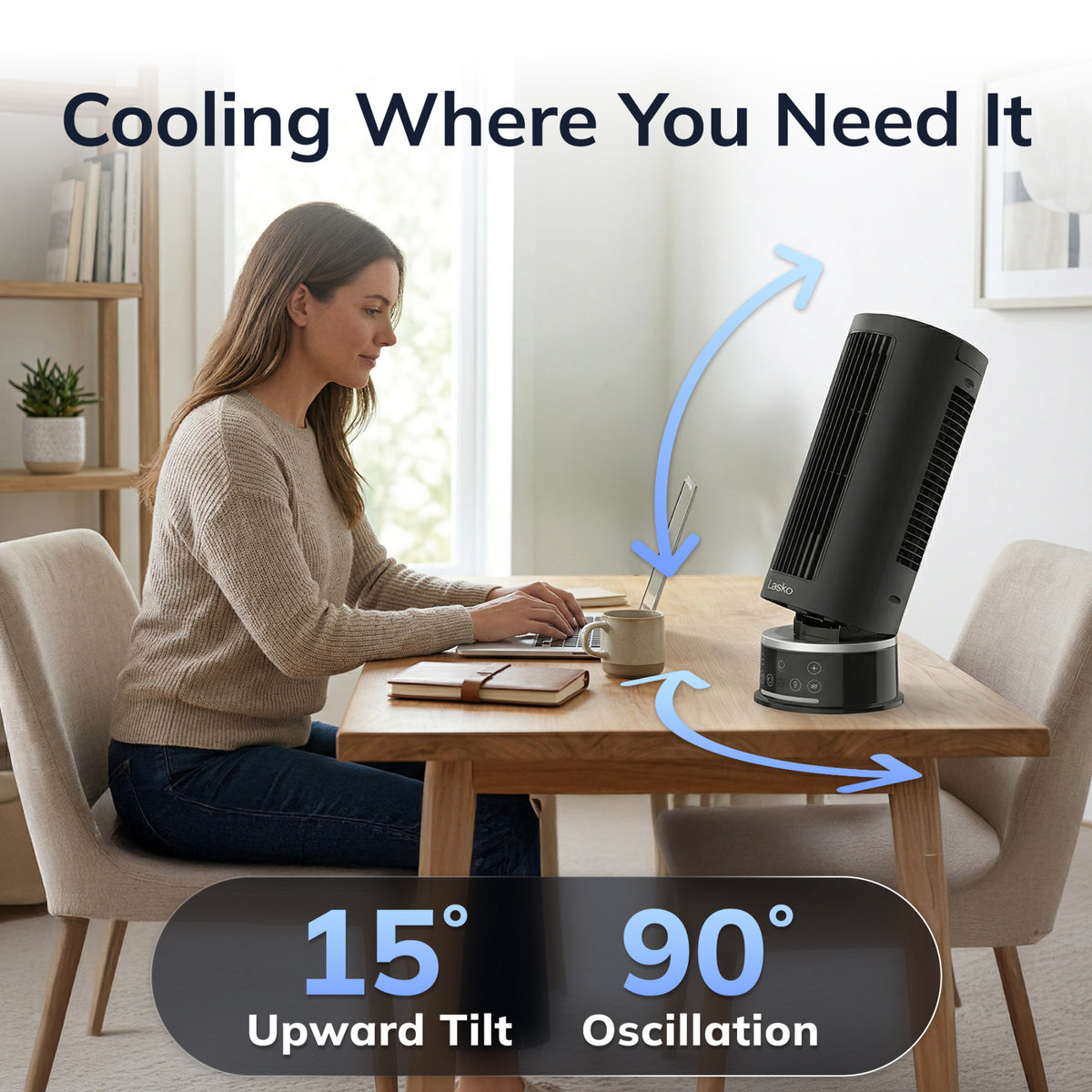 Lasko StealthBreeze 15" DC Table Fan: Oscillating, 12-Speed, 15° Tilt, Remote