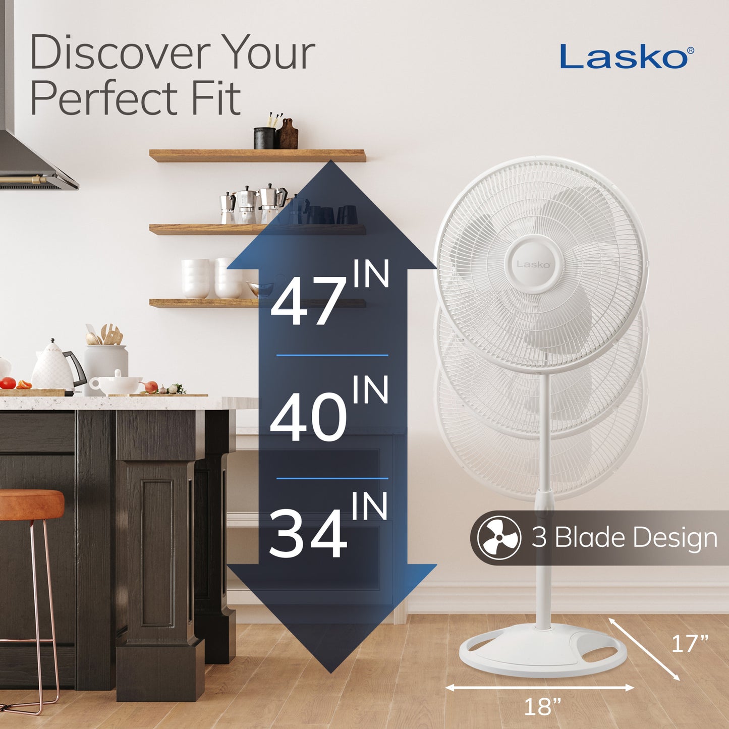 Lasko 16" Pedestal Fan: Oscillating, 3-Speed, Adjustable Height, White