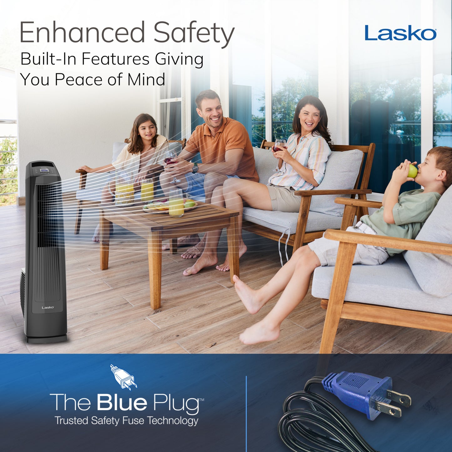 Lasko 35" Tower Fan: Oscillating, 3-Speed, High Velocity, Manual Louvers, Remote, Black