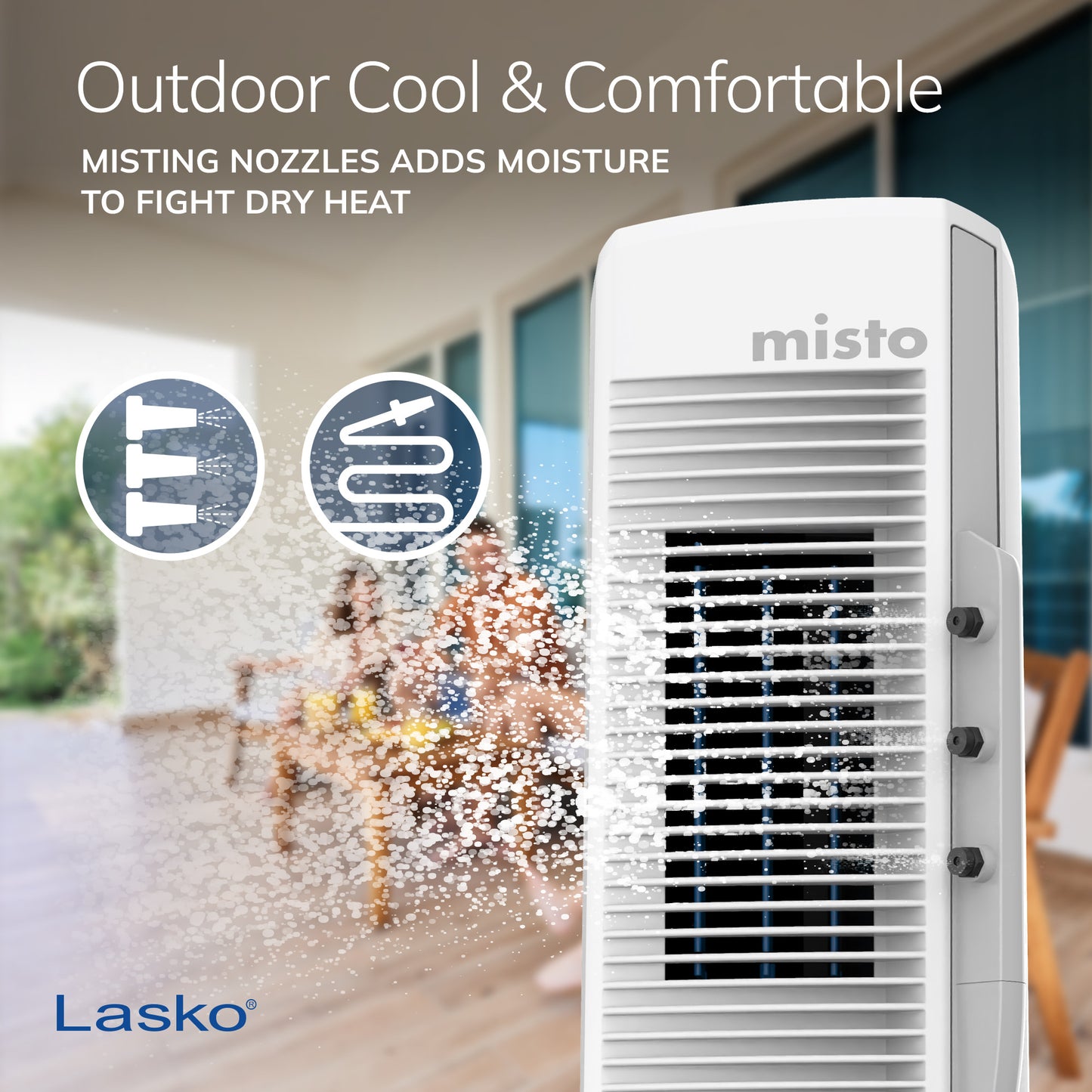 Lasko Misto 42" Outdoor Misting Tower Fan: Oscillating, 4-Speed, White