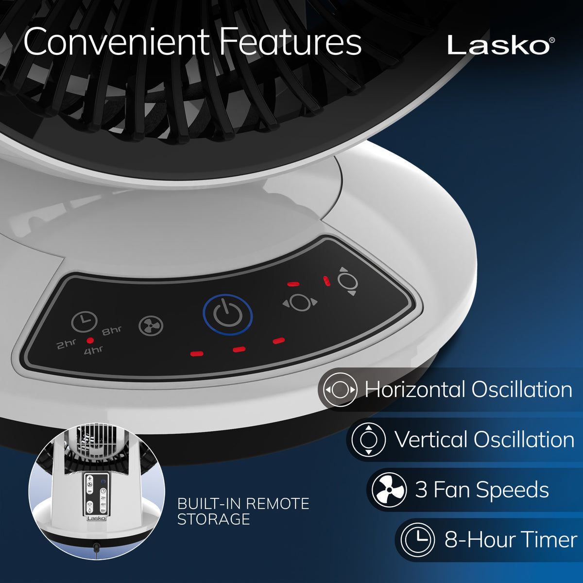 Lasko Whirlwind 7" Table Fan: Dual Oscillation, 3-Speed, Remote
