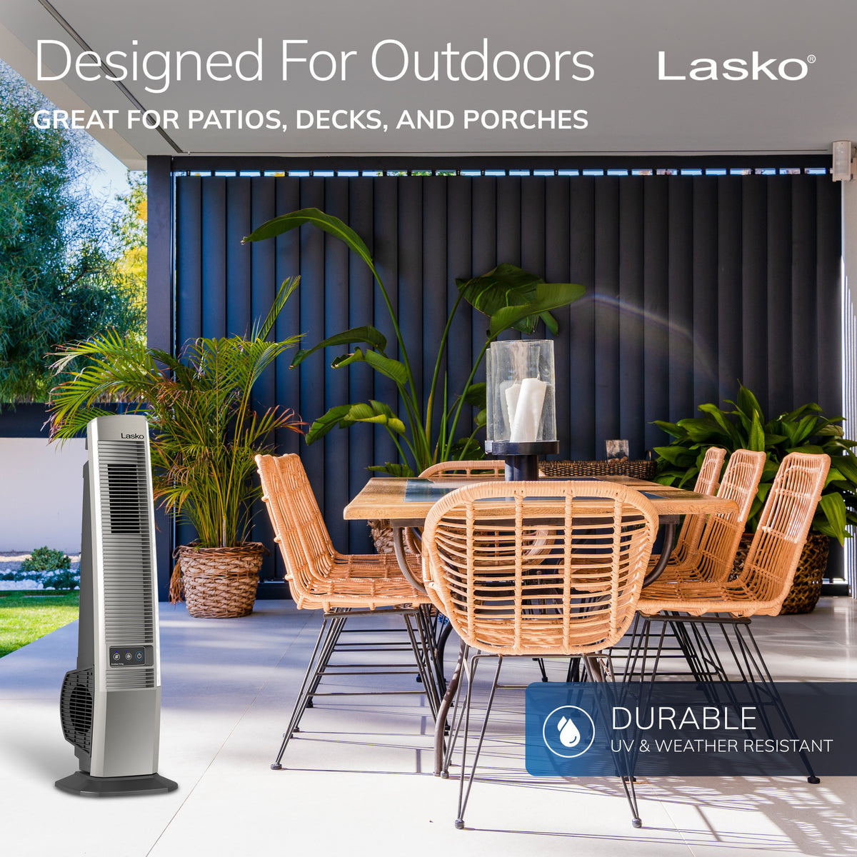 Lasko 42" Outdoor Tower Fan: Oscillating, 4-Speed