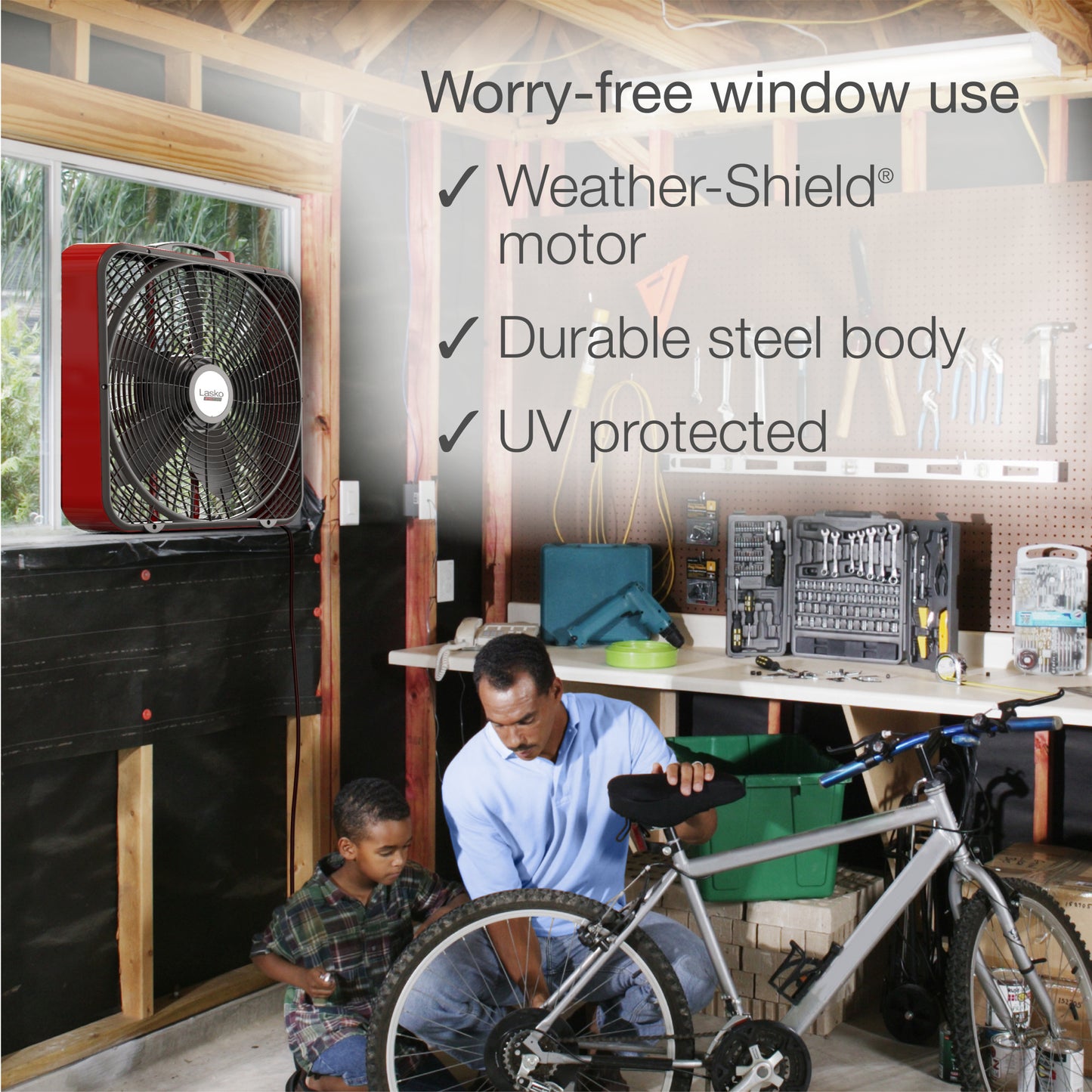 Lasko Pro Power 20" Box Fan: 3-Speed, Weather-Resistant Motor, Red
